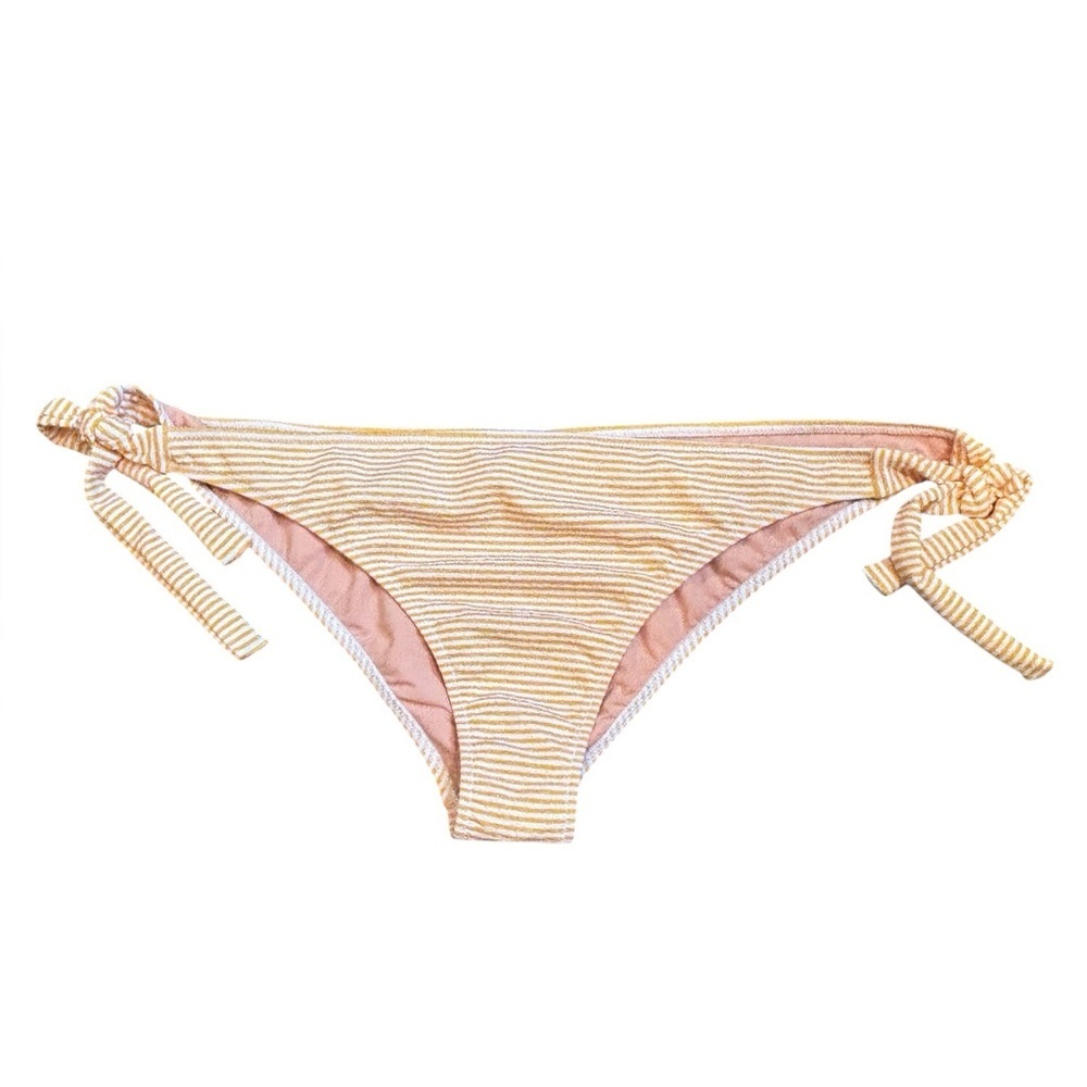 J.Crew Tie Side Bikini Bottom 3X Yellow White Stripe Textured